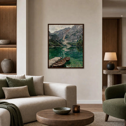Framed Alpine Emerald Lake Art | Mountain Scenery Wall Decor