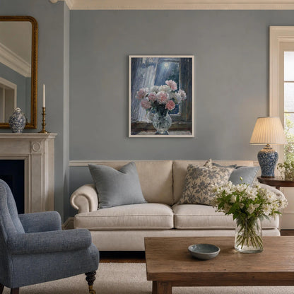 Moonlit Peony Window Framed Art Poster