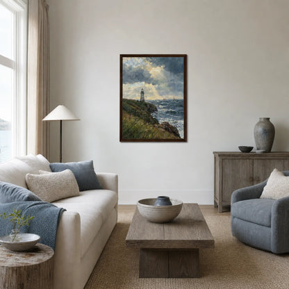 Coastal Lighthouse at Stormy Sunset Impressionist Art Print