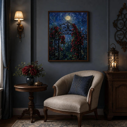 Moonlit Rose Gate Framed Art Poster