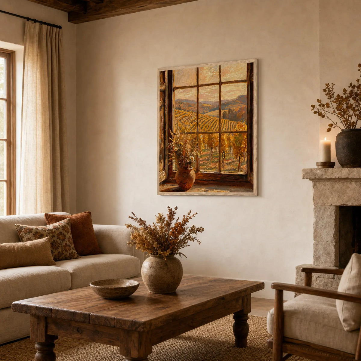 Window View Vineyard Framed Art Print | Ready to Hang Wall Decor