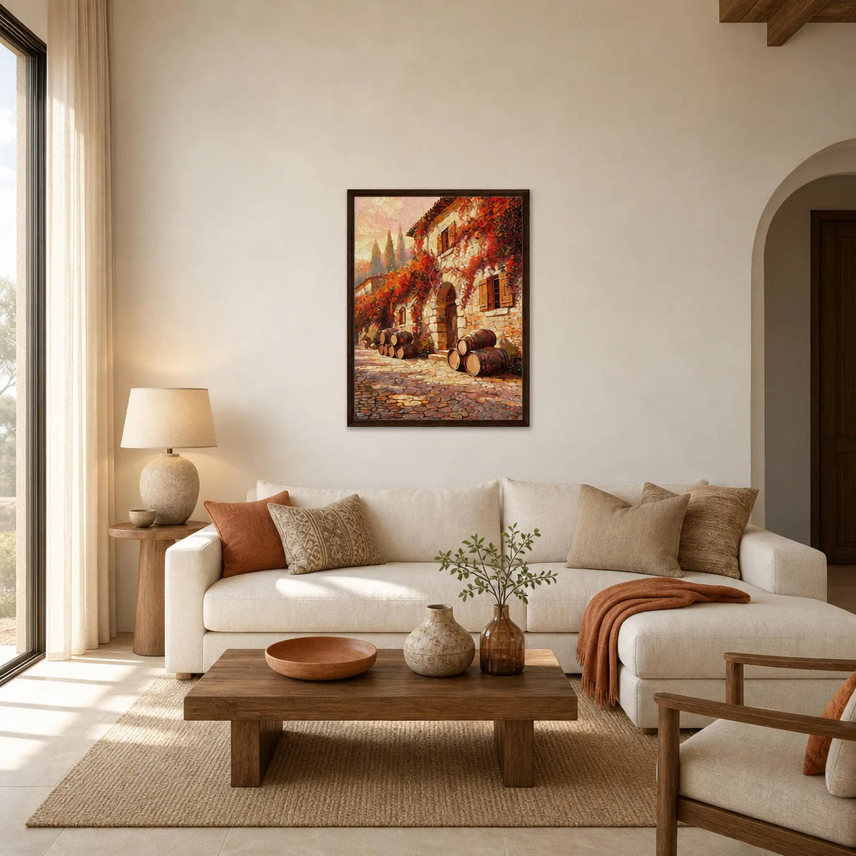 Autumn Stone Cottage Framed Canvas Wall Art | Gallery Style Decor