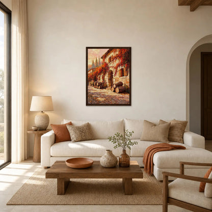 Autumn Stone Cottage Framed Canvas Wall Art | Gallery Style Decor