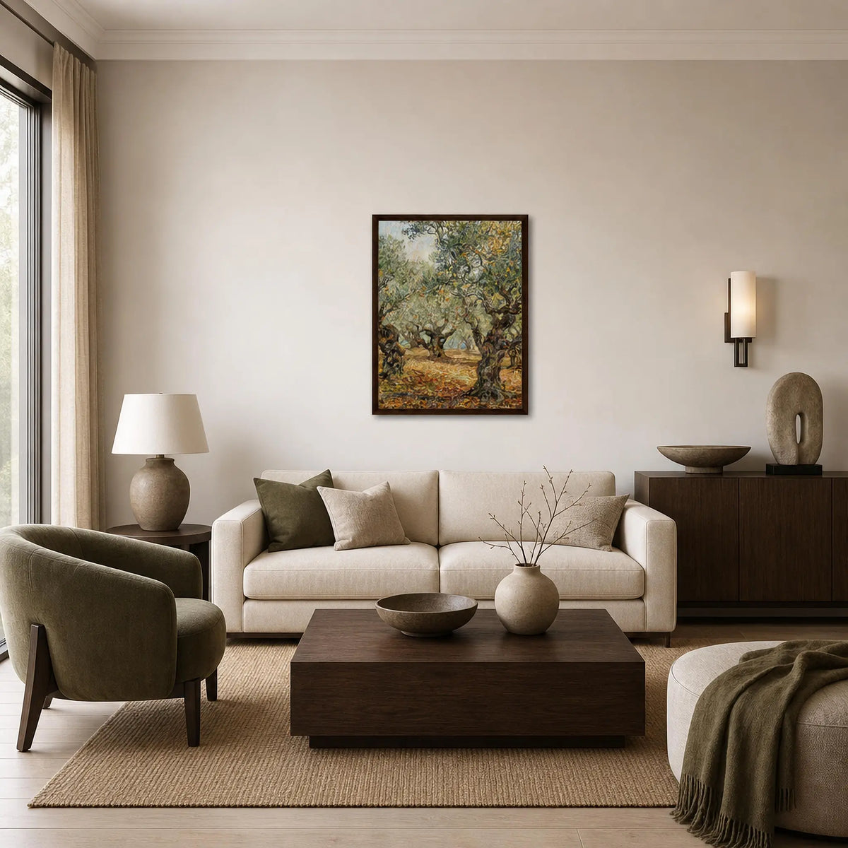 Autumn Olive Grove Framed Canvas Wall Art | Gallery Style Decor
