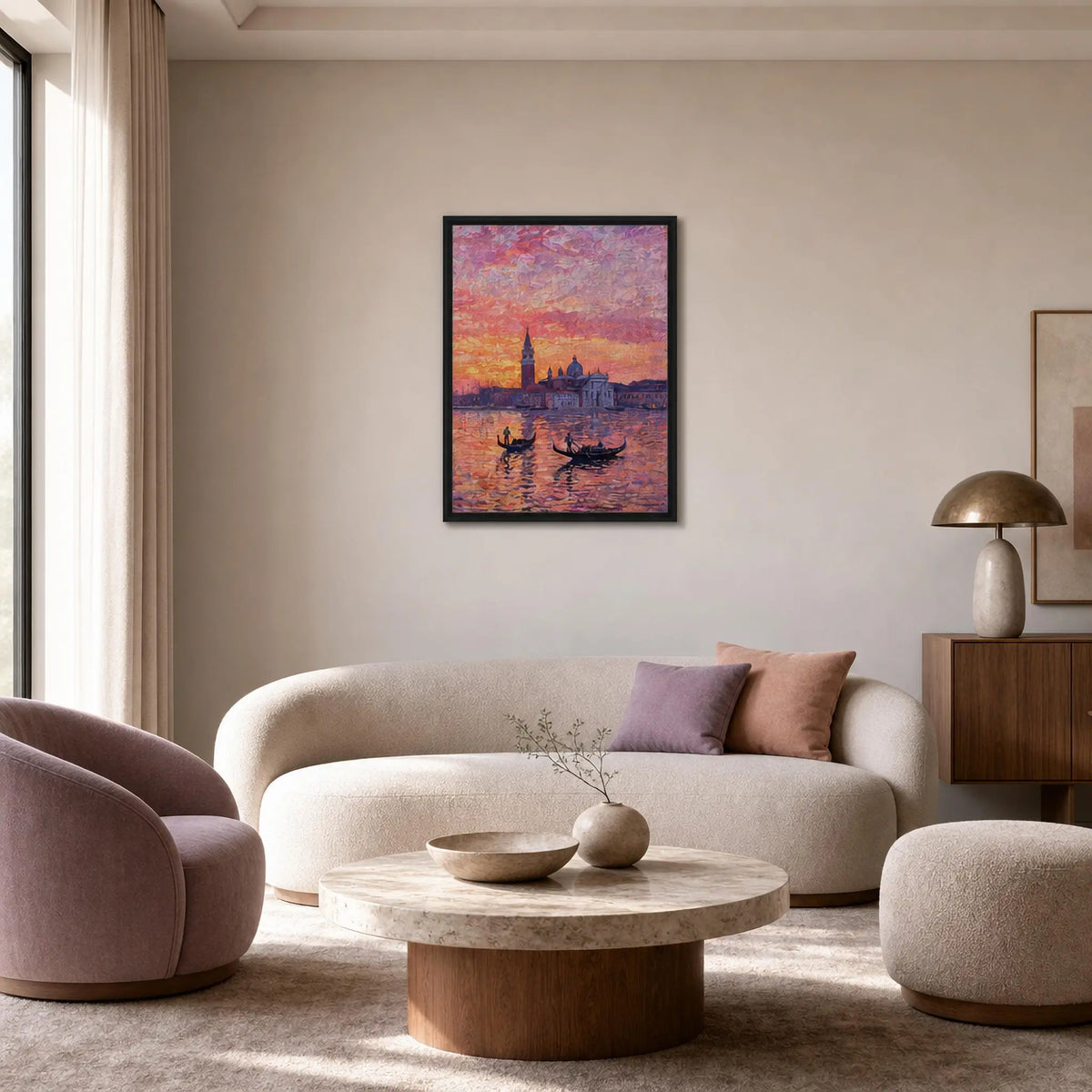 Framed Venetian Sunset Canvas | Romantic Venice Wall Art Decor