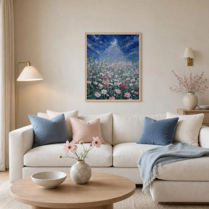 Moonlit Cosmos Meadow Framed Art Poster