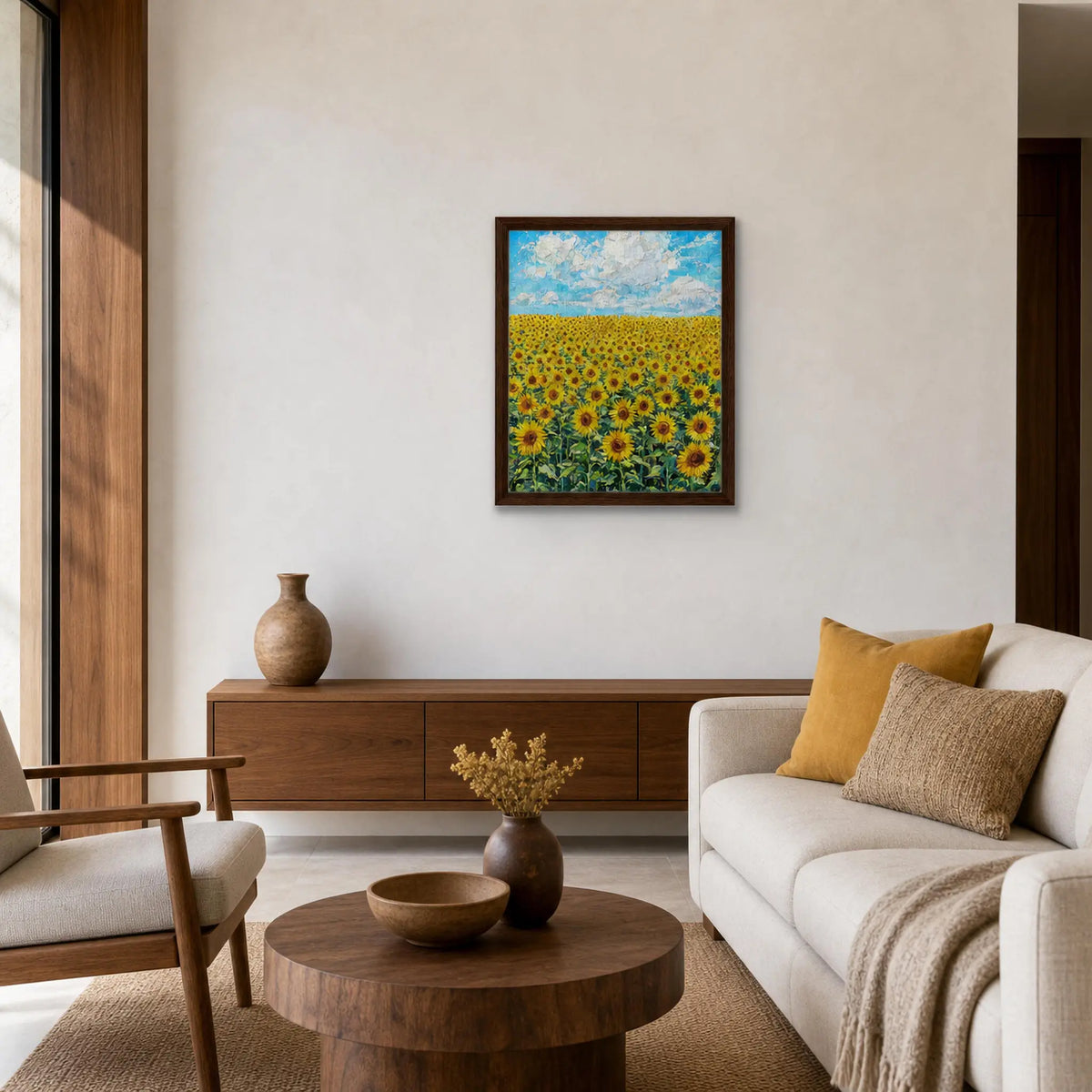 Framed Canvas Art: Vibrant Sunny Meadow | Modern Textured Landscape Print