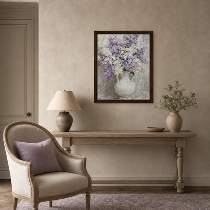Lilac Blossoms in White Ceramic Vase Impressionist Art Print