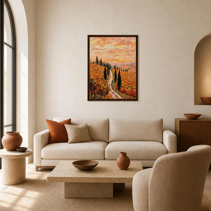 Golden Vineyard Path Framed Canvas Wall Art | Gallery Style Decor