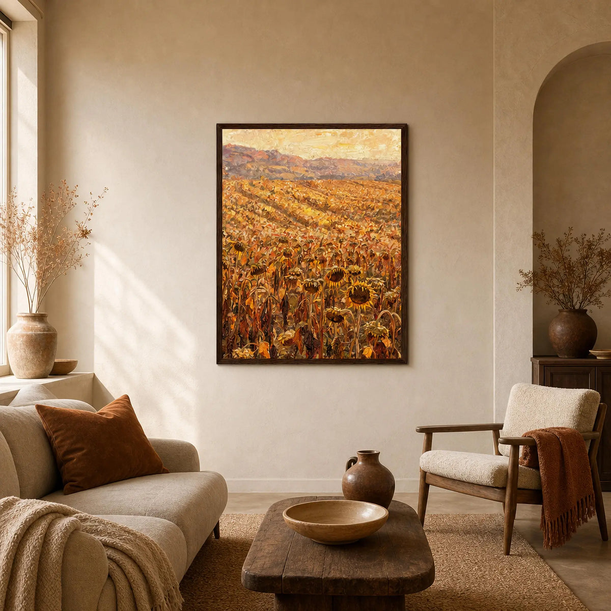 Golden Sunflower Field Framed Art Print | Ready to Hang Wall Decor