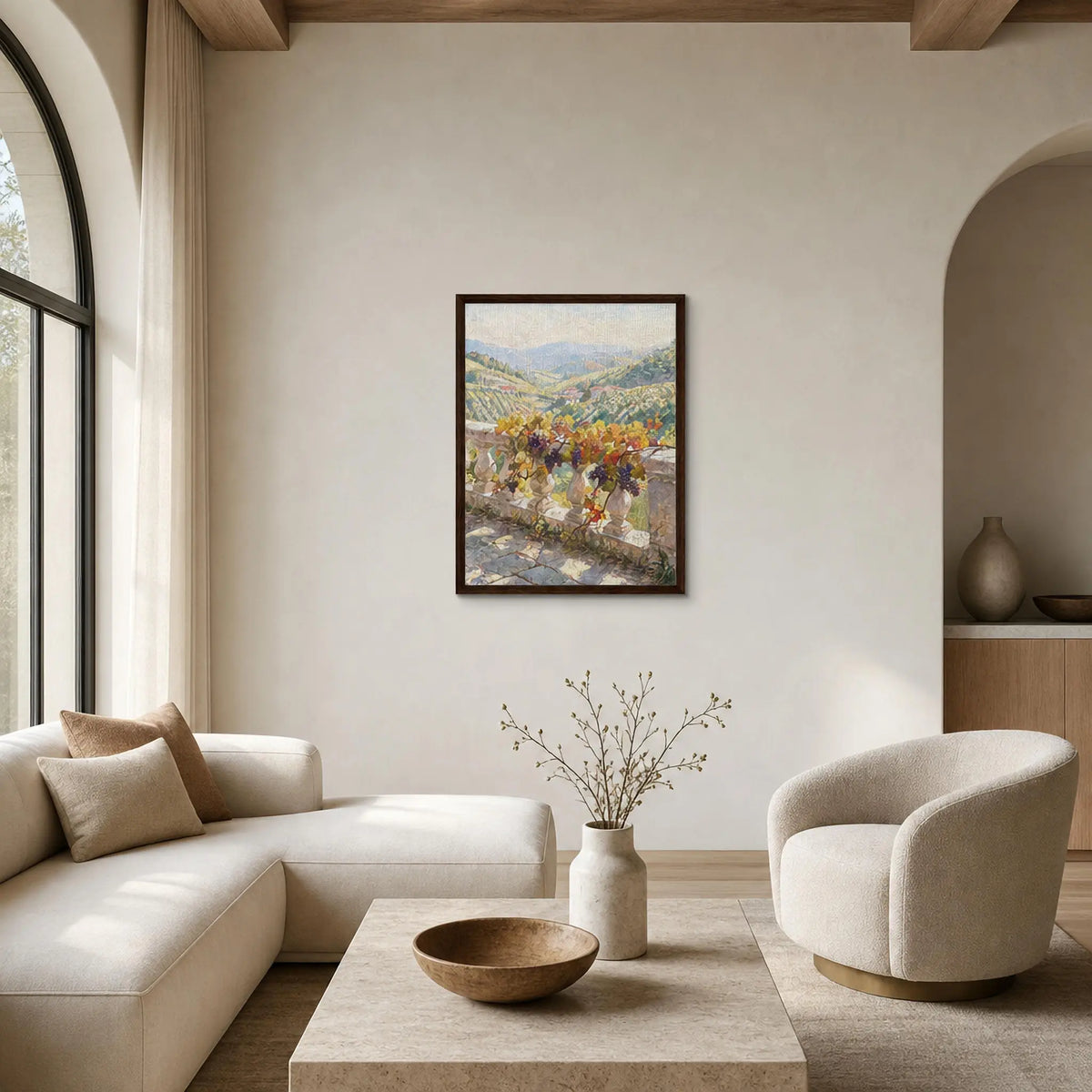 Vineyard Balcony View Framed Canvas Wall Art | Gallery Style Decor