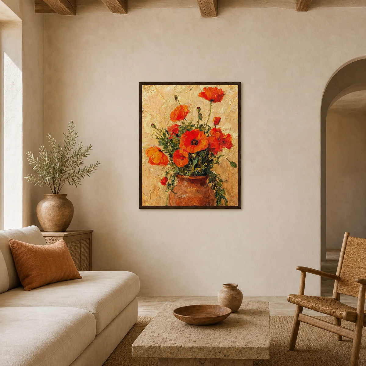 Impressionist Red Poppy Potted Plant Framed Art Print
