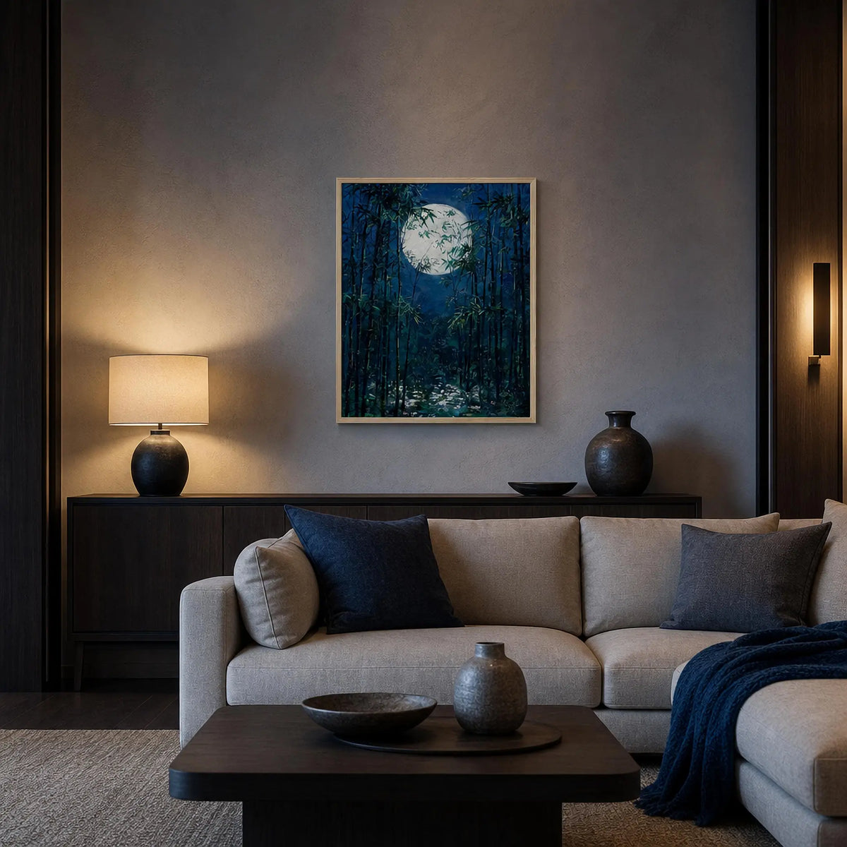 Moonlit Bamboo Forest Framed Art Poster