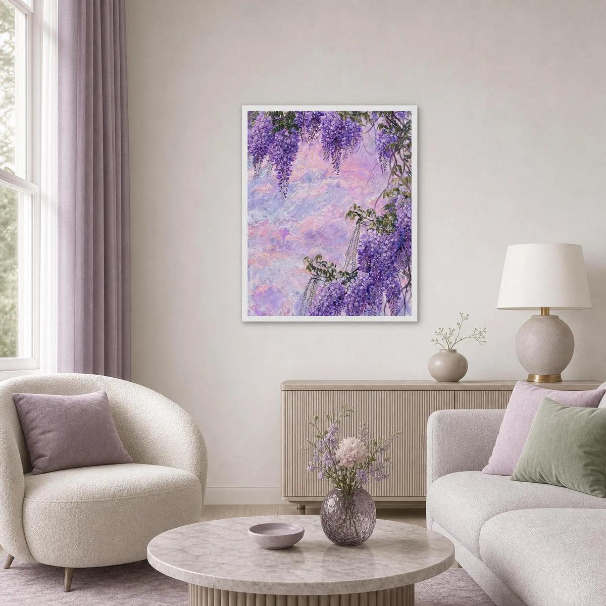 Framed Wisteria Garden Art Print | Ready-to-Hang Floral Wall Decor