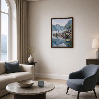 Framed Alpine Lake Village Canvas | Scenic Mountain Decor