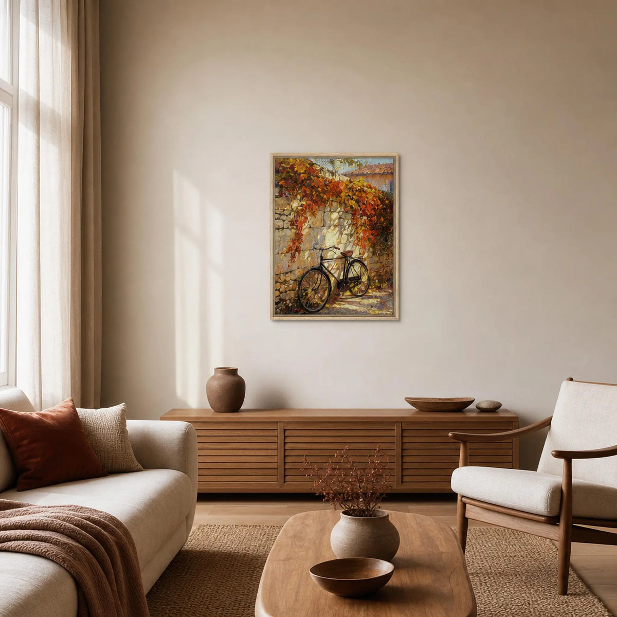 Autumn Vintage Bicycle Stone Wall Impressionist Art Print
