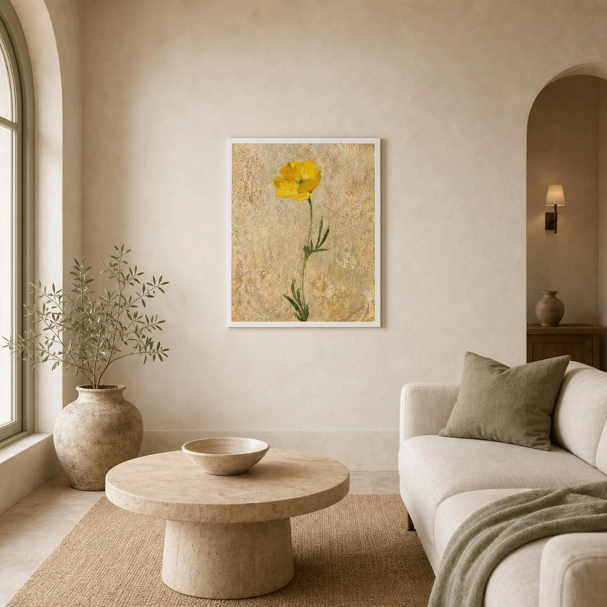 Impressionist Single Yellow Poppy Framed Art Print