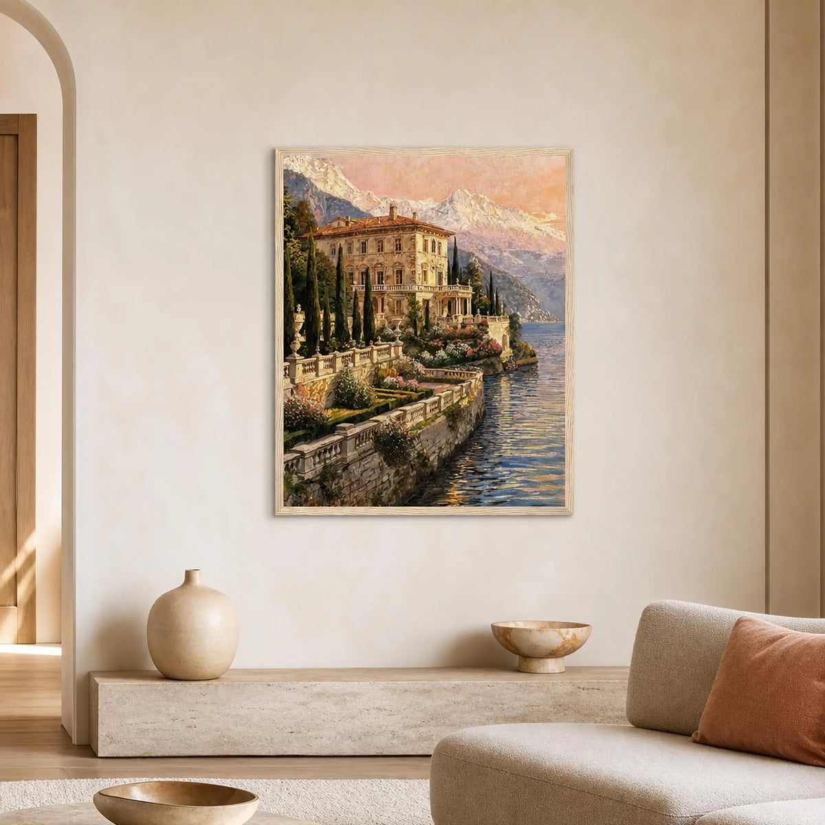Framed Italian Lakeside Villa Art | Luxury Lake Decor Poster