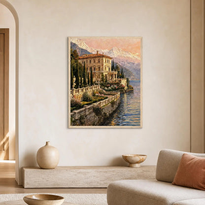 Framed Italian Lakeside Villa Art | Luxury Lake Decor Poster