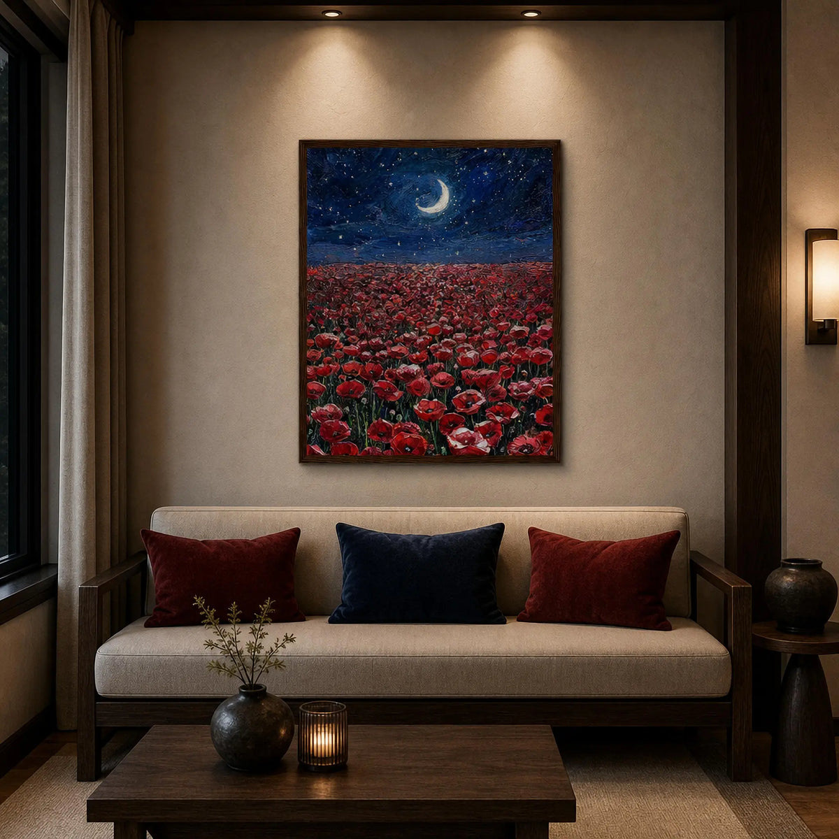 Poppies Under the Moon Framed Art Poster