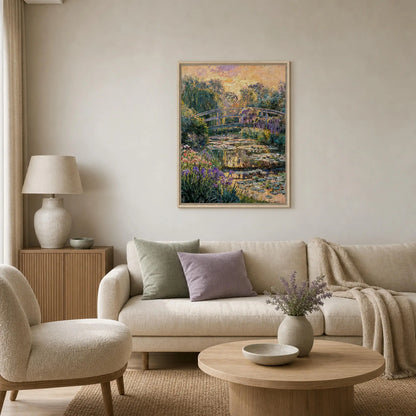 Japanese Bridge at Sunset Framed Canvas | Vintstep