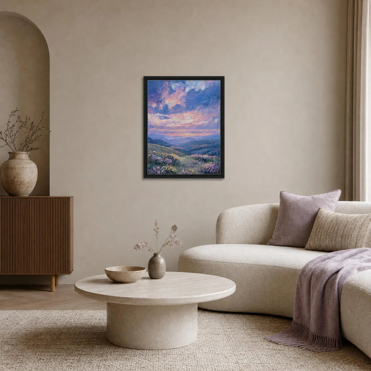 Framed Canvas Art: Ethereal Mountain Sunset | Modern Textured Landscape Print