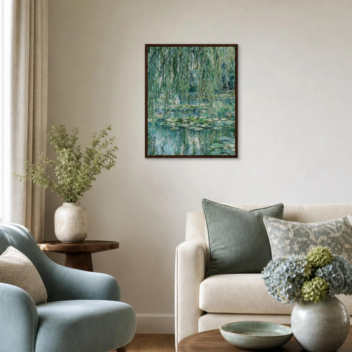 Emerald Willow and Water Lilies Wooden Framed Poster | Vintstep