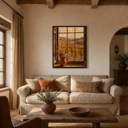 Window View Vineyard Framed Art Print | Ready to Hang Wall Decor