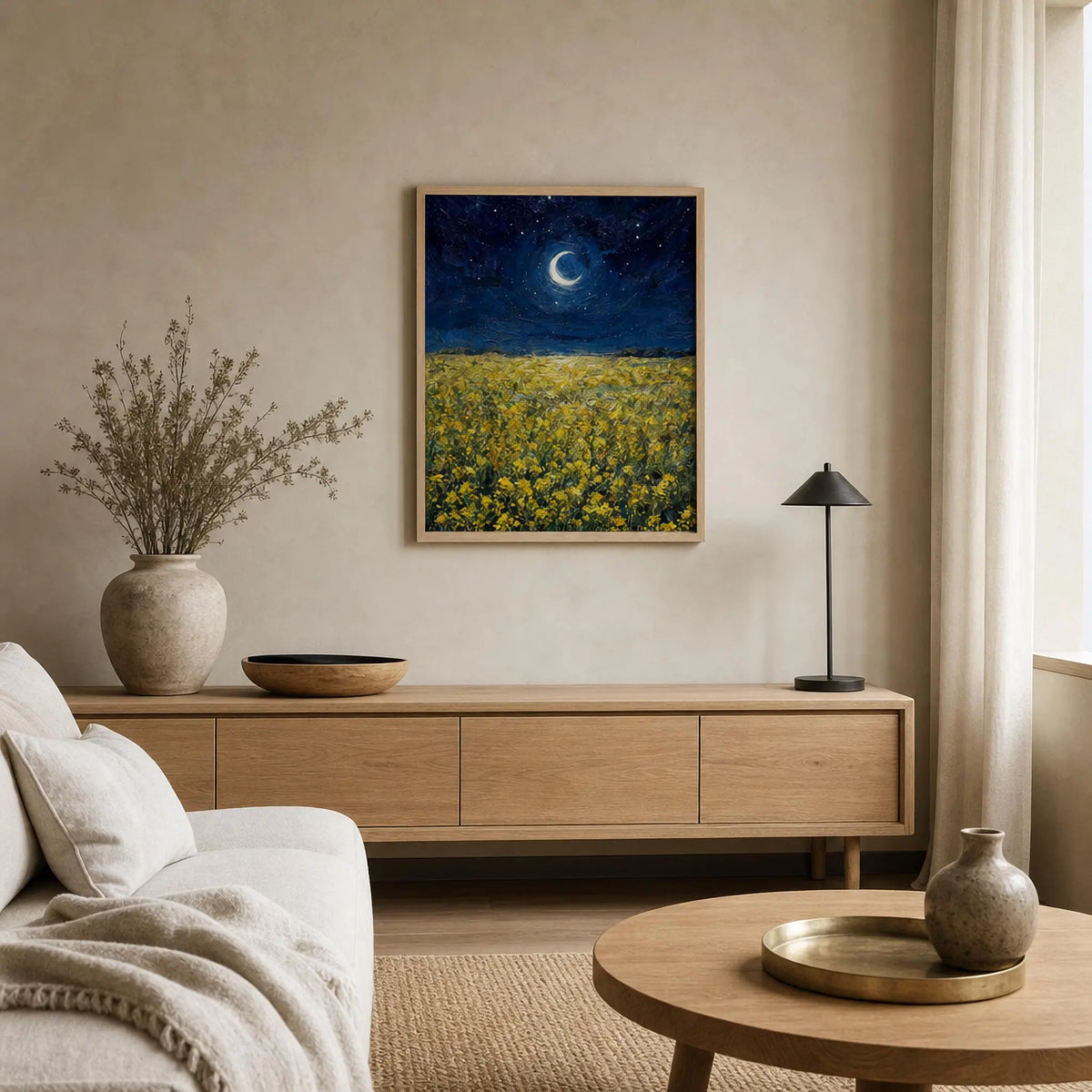 Moonlit Golden Meadow Framed Art Poster