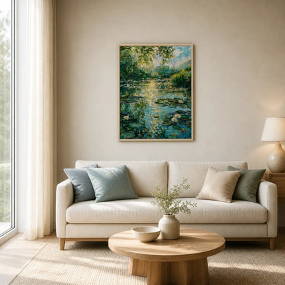 Sunlit Water Lily Pond Framed Canvas | Vintstep