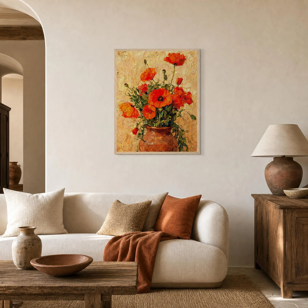 Impressionist Red Poppy Potted Plant Framed Art Print