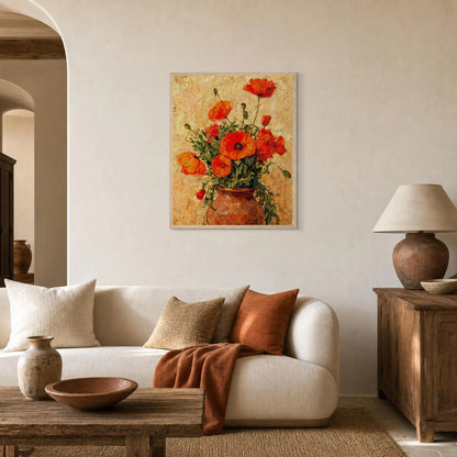 Impressionist Red Poppy Potted Plant Framed Art Print