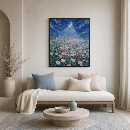 Moonlit Cosmos Meadow Framed Art Poster