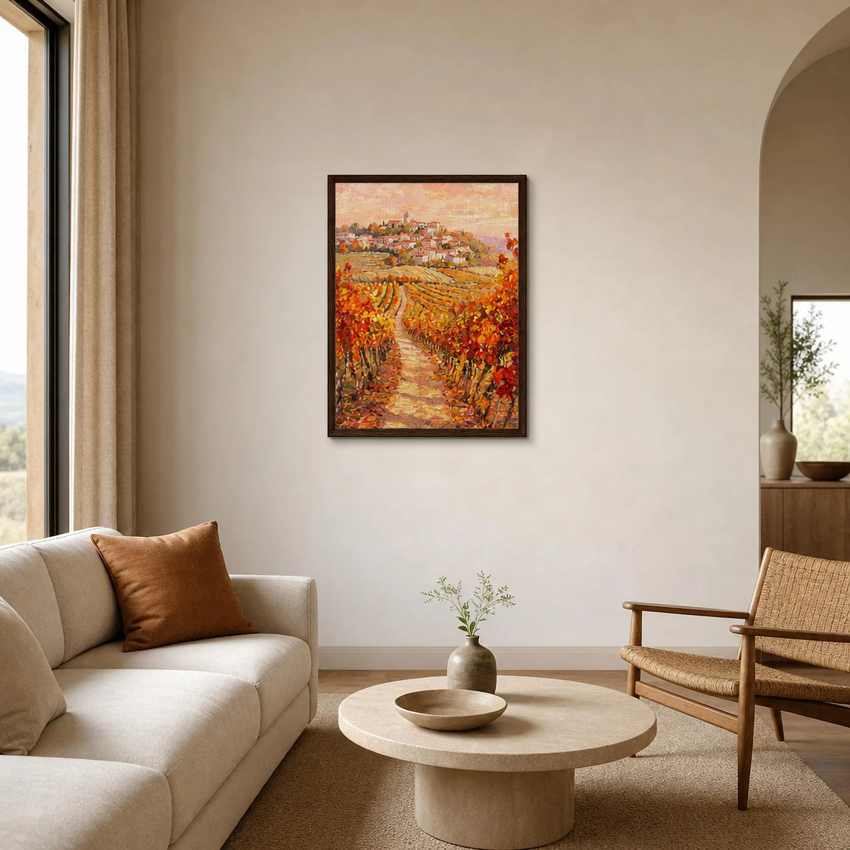 Hilltop Village Vineyard Framed Canvas Wall Art | Gallery Style Decor