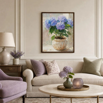 Impressionist Blue Hydrangea Potted Plant Framed Art Print