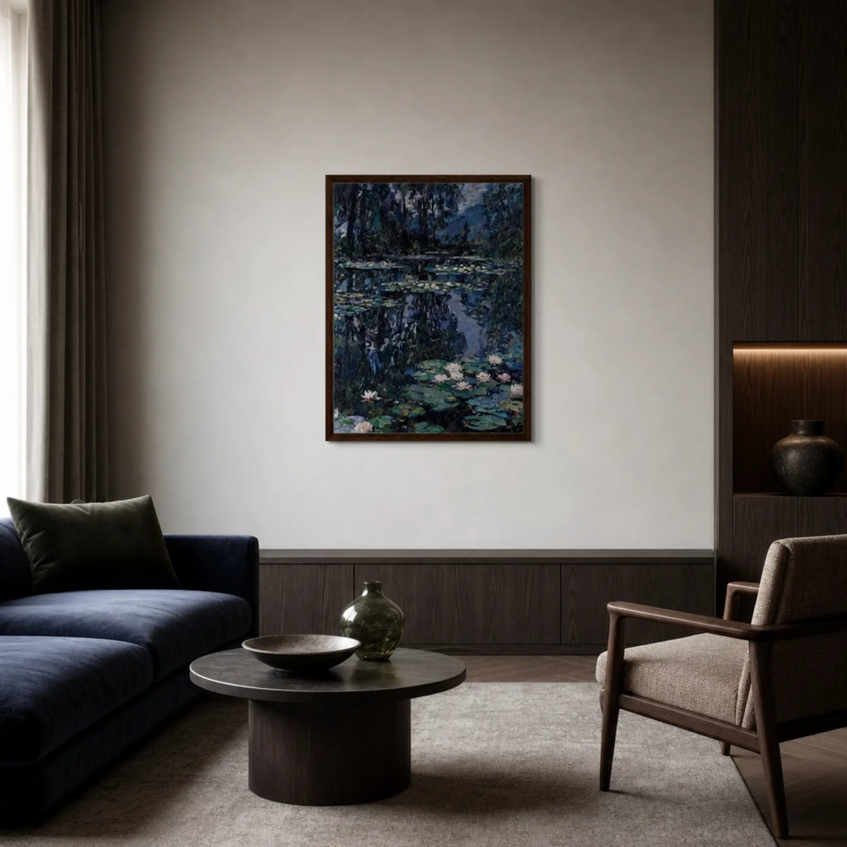 Midnight Water Lilies Framed Canvas | Vintstep