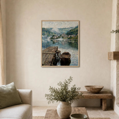 Framed Vintage Lakeside Landscape Art | Ready-to-Hang Classic Wall Decor