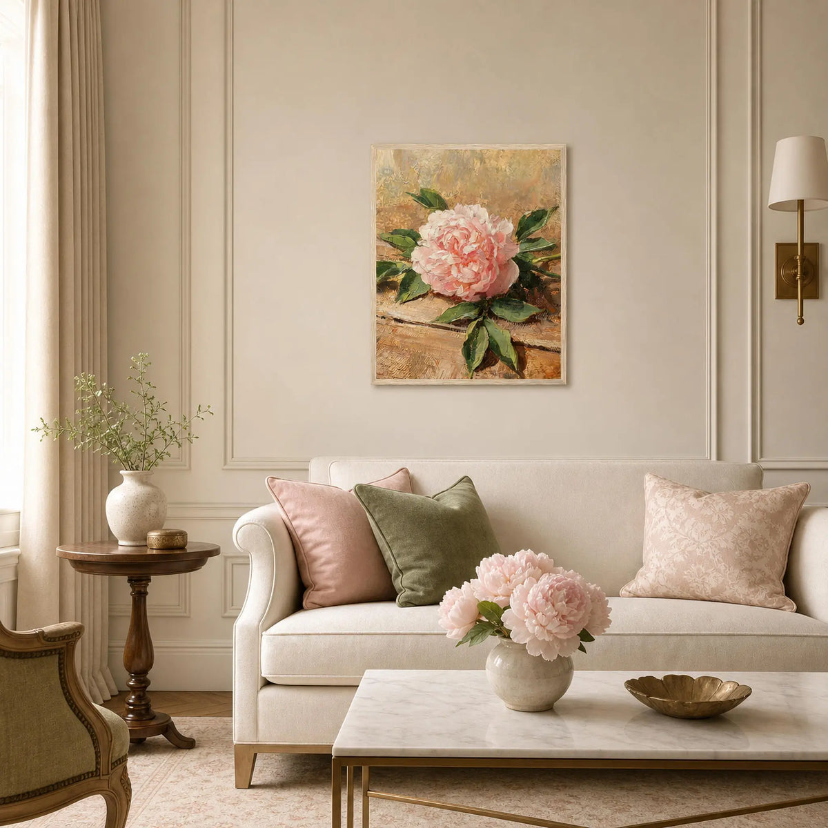 Impressionist Soft Pink Peony Framed Art Print