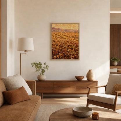 Golden Sunflower Field Framed Canvas Wall Art | Gallery Style Decor