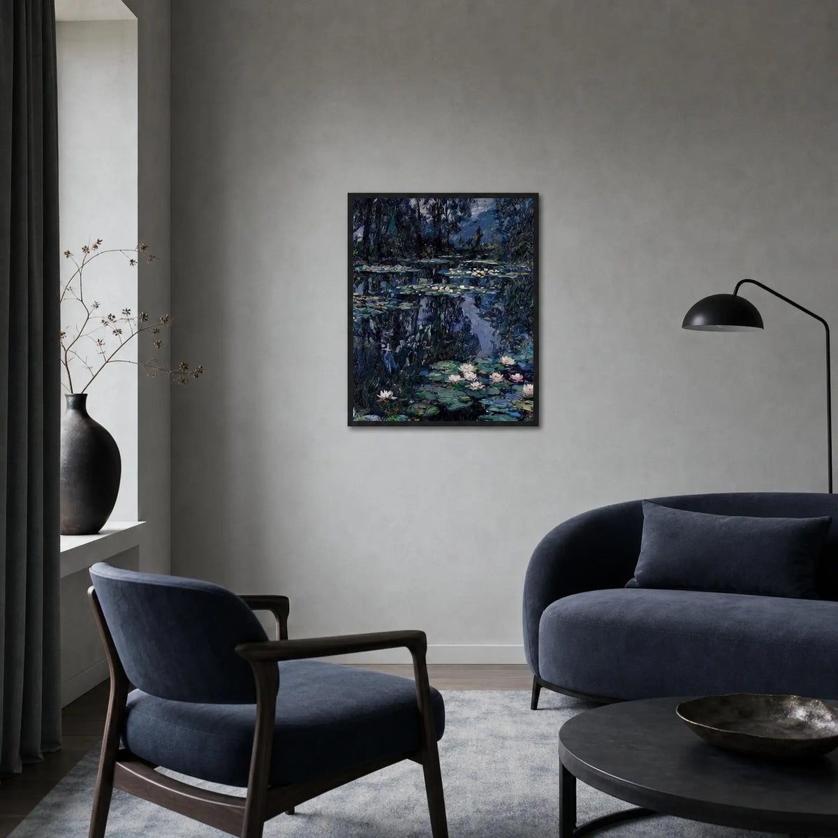 Midnight Water Lilies Wooden Framed Poster | Vintstep