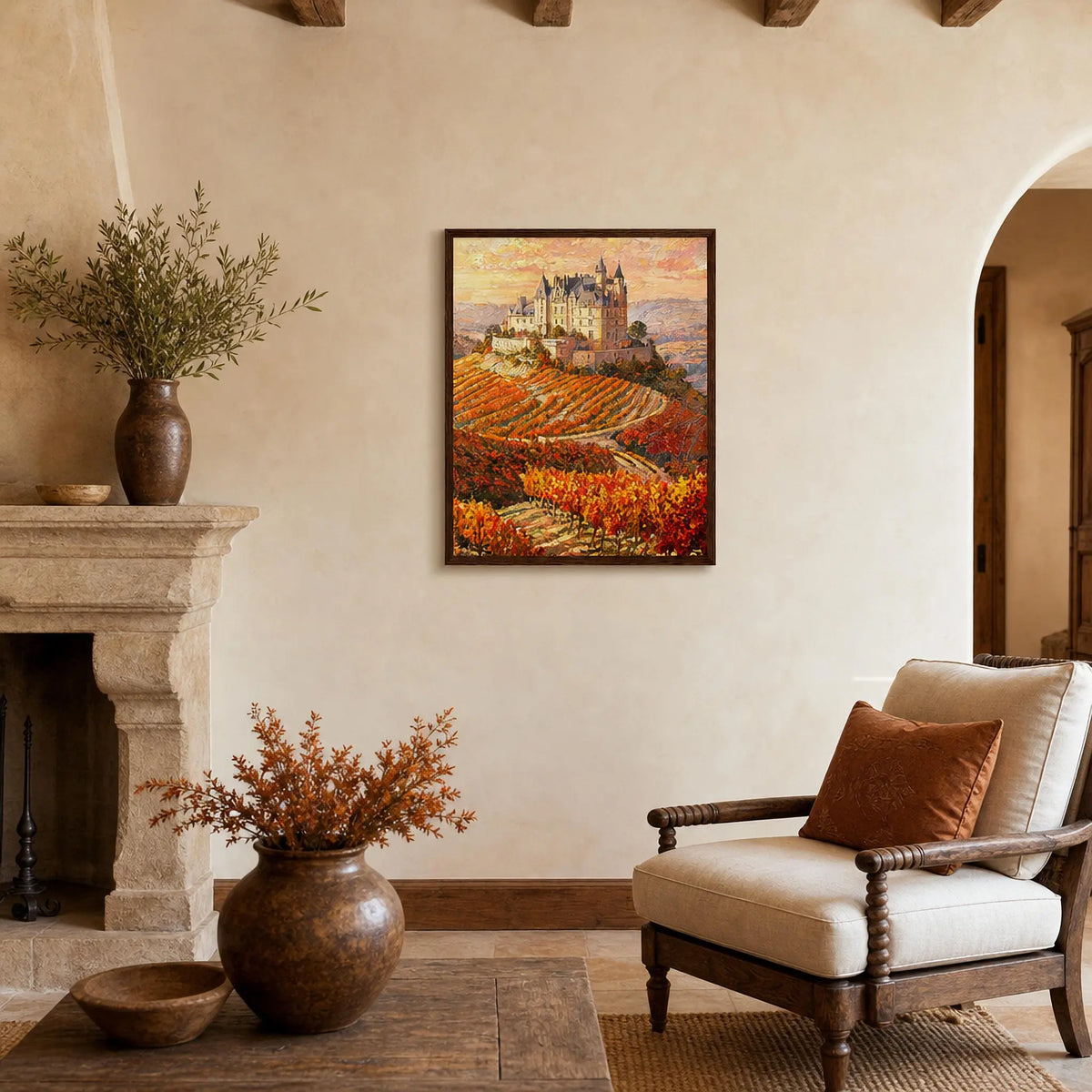 Hilltop Castle Vineyard Framed Art Print | Ready to Hang Wall Decor