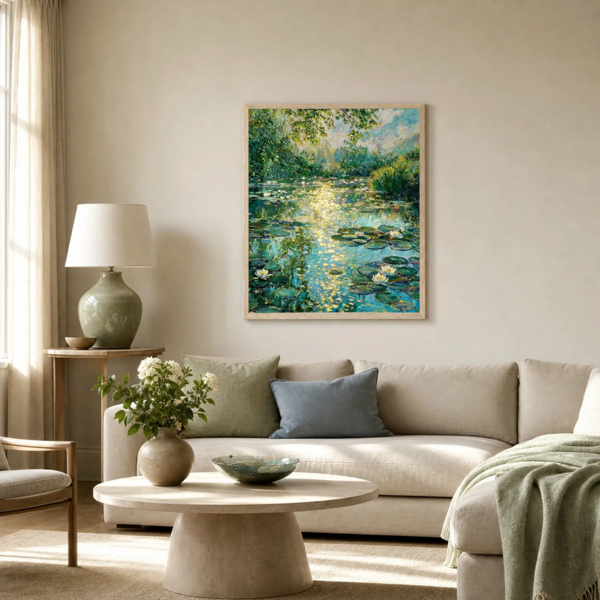 Sunlit Water Lily Pond Wooden Framed Poster | Vintstep
