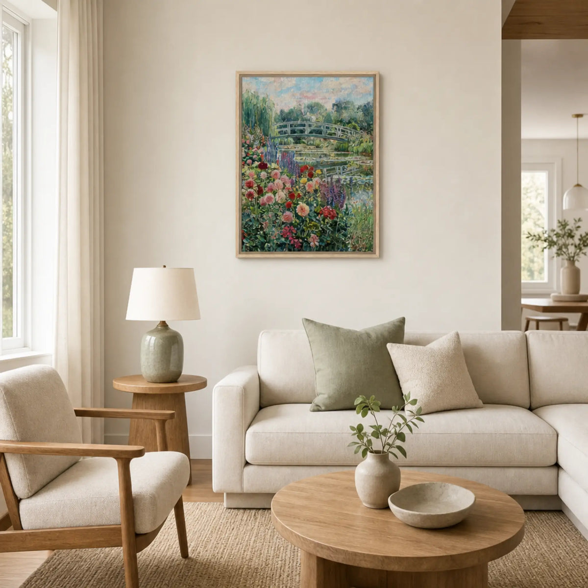 Japanese Bridge and Floral Garden Framed Canvas | Vintstep