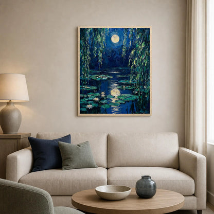 Moonlit Water Lilies Framed Art Poster