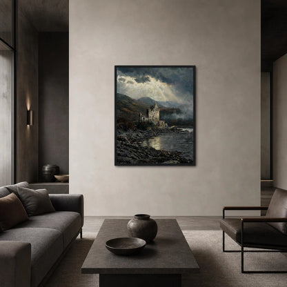 Framed Highland Castle Art | Moody Coastal Ruin Wall Decor