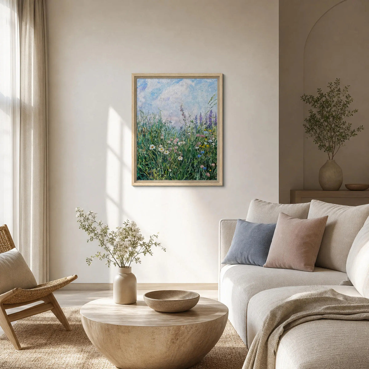 Framed Canvas Art: Blooming Wildflower Meadow | Modern Botanical Print