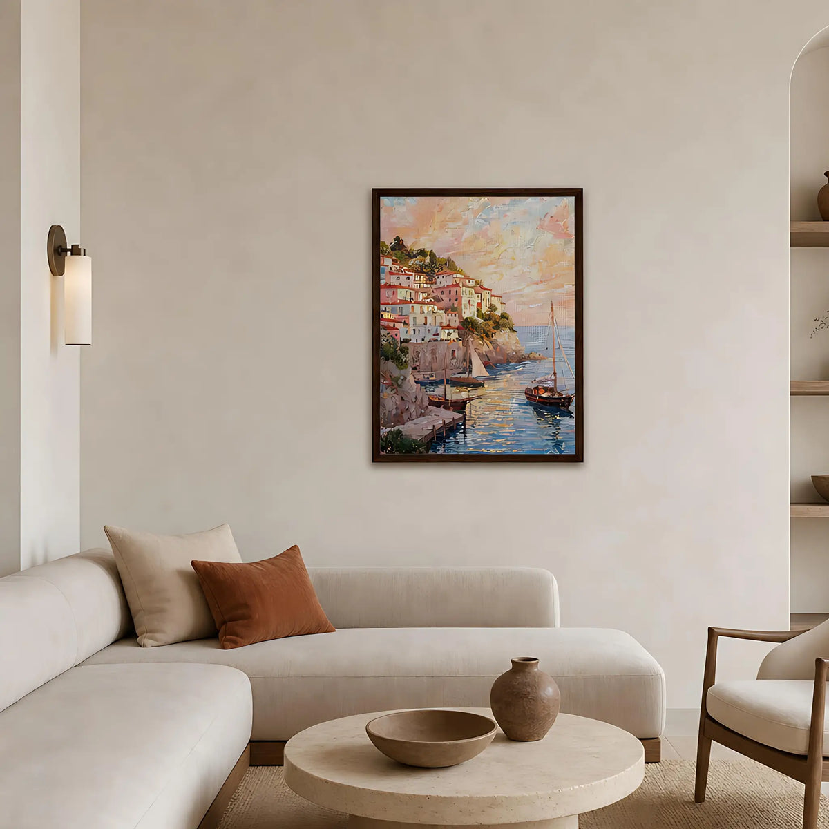 Framed Seaside Horizon Canvas | Luxury Vintage Coastal Impressionist Art