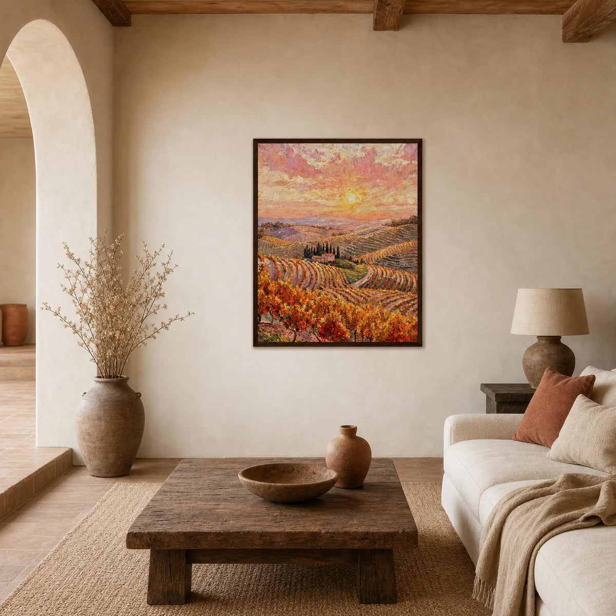 Vineyard Sunset Framed Art Print | Ready to Hang Wall Decor