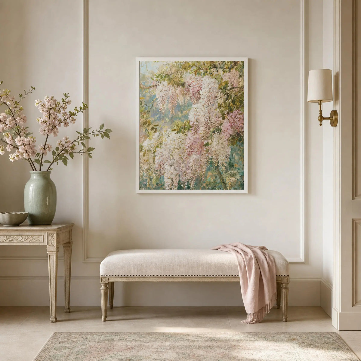 Impressionist Wisteria Blossoms Framed Art Print