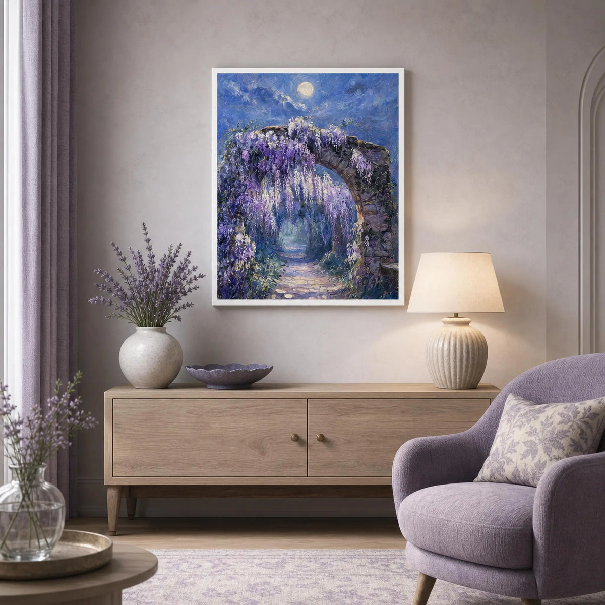 Moonlit Wisteria Arch Framed Art Poster